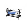 DS-HDRACK Mobile Shrink Film Storage Rack holding shrink wrap rolls and heat gun, angled side view