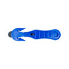 Bottom view of Encore EP-215 Rotary Safety Cutter showing blue handle, rotary wheel and recessed cutting blades