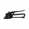 Side view of Encore EP-1620 steel strapping pusher tensioner showing the extended leverage handle, open-frame design, pivoting tensioning assembly, and sturdy black metal construction