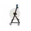 Side view of Encore EP-6300 Economy Floor Bubble and Foam Roll Dispenser with foam roll and caster wheels