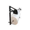 Close-up of Encore EP-6465 roll dispenser showing adjustable slide cutter assembly and mounted material roll