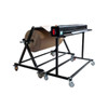 Angled front view of Encore EP-6495 Automatic Sheet Cutter feeding kraft corrugated material from roll dispenser