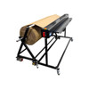 Angled view of Encore EP-6495 Automatic Sheet Cutter with heavy-duty corrugated roll dispenser and mobile caster frame