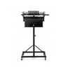 Front view of mobile packaging dispenser with roller assembly and caster wheels