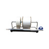 Front view of EP-725 Tabletop Poly Tubing Roll Dispenser holding two rolls of clear poly tubing