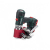 Side angle of Metabo 2-inch cordless cord strapping tensioner with ergonomic grip and windlass tensioning mechanism