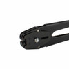 Close-up of Encore EP-1800 double notch steel strapping sealer showing the black metal sealing jaws, pivot bolt, and front action mechanism