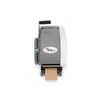 BP-333 Plus manual water-activated tape dispenser, front view showing handle, tape length selector, and dispensed kraft tape