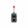 Front view of Signode RCD-1431 manual steel sealer showing the black double reverse notch sealing jaws, pivot mechanism, and silver handle with red grip