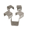 Type 304 stainless steel straight leg brackets shown from multiple angles with center holes and side slots