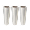 Three rolls of 18-inch x 1500-foot 80 gauge clear cast hand stretch film for warehouse and industrial packaging