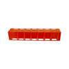 Perspective view of 8" x 8" x 48" orange plastic edge protector designed for cargo lashing and transport protection