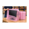 Worker wrapping a computer monitor with 1/2" pink anti-static air bubble wrap for shipping protection