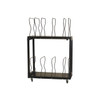 Front view of EP-5815 Two-Tier Carton Stand with adjustable wire dividers and caster wheels