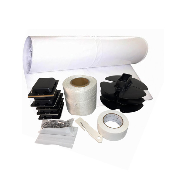 24' x 50' Complete boat shrink wrap accessory kit with installation tape, vents, buckles, knife, and shrink wrap