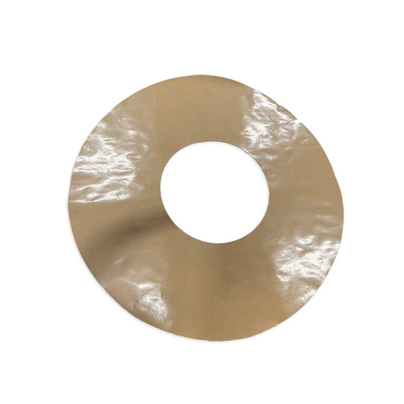 Top view of 40" OD x 20" ID Kraft vapor barrier donut on white background