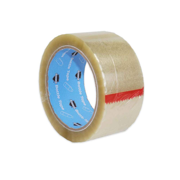 2 inch x 110 yard 1.2 mil clear acrylic carton sealing tape roll shown from an angled left view