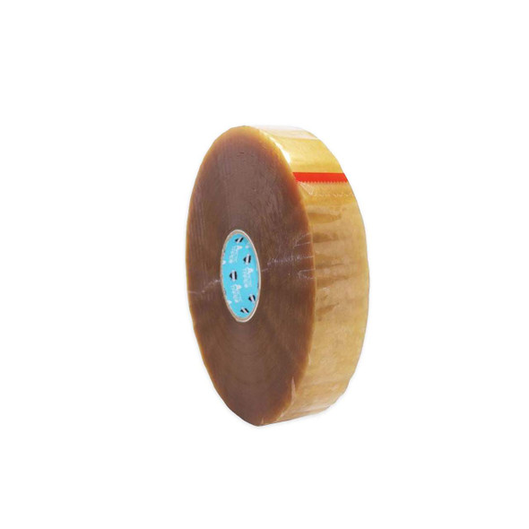 Clear cold temperature carton sealing tape roll, 2 inch x 3,000 feet, 2.2 mil, upright view
