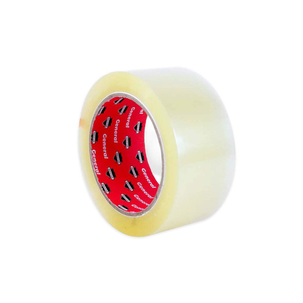 2 inch x 110 yard 1.6 mil clear acrylic carton sealing tape roll shown from an angled left view
