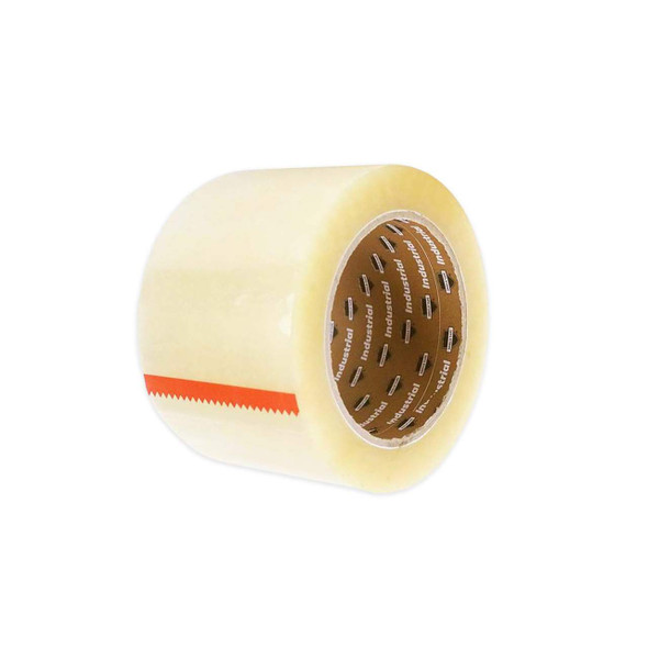 3 inch x 110 yard 1.9 mil clear acrylic carton sealing tape roll displayed from an angled right view with industrial core