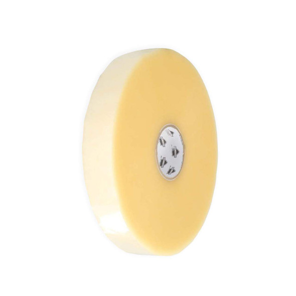 Clear machine acrylic carton sealing tape roll, 2 inch x 4,500 feet, 2 mil, upright reverse angle view