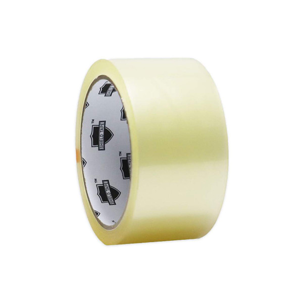 2 inch x 55 yard 3.0 mil clear heavy-duty acrylic carton sealing tape roll shown from an angled left view on a white background