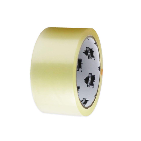 2 inch x 55 yard 3.0 mil clear heavy-duty acrylic carton sealing tape roll displayed from an angled right view