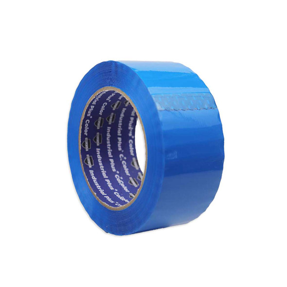 2 inch x 110 yard 48mm x 100m 2.0 mil blue acrylic carton sealing tape roll shown from an angled front view