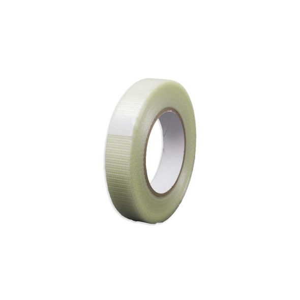 Roll of 1" wide 7 mil clear Bi-Directional filament strapping tape