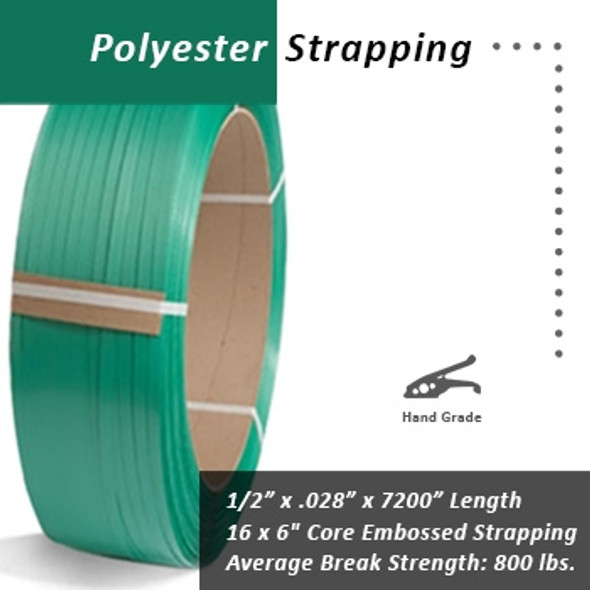CPP 1/2" x .028" x 7200' CPP Embossed ASTM Approved Polyester Strapping 16 x 6" Core $.012 per foot - 1823E CPP 1/2" x .028" x 7200' CPP Embossed ASTM Approved Polyester Strapping 16 x 6" Core $.012 per foot - 1823E