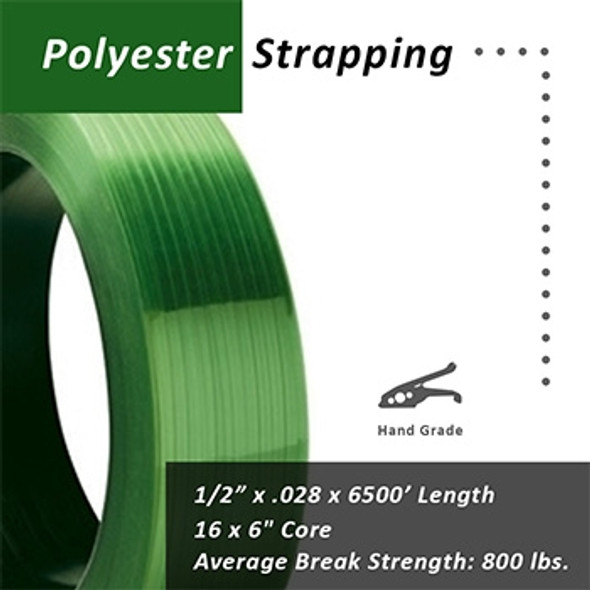 CPP 1/2" x .028" x 6500' ASTM Approved Polyester Strapping 16 x 6" Core $.013 per foot -1824 CPP 1/2" x .028" x 6500' ASTM Approved Polyester Strapping 16 x 6" Core $.013 per foot -1824