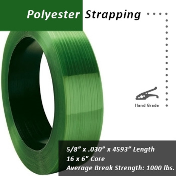 5/8" x .030" x 4600' Fromm Polyester Waxed Strapping $.022 per foot 16 x 6" Core - 1847F 5/8" x .030" x 4600' Fromm Polyester Waxed Strapping $.022 per foot 16 x 6" Core - 1847F
