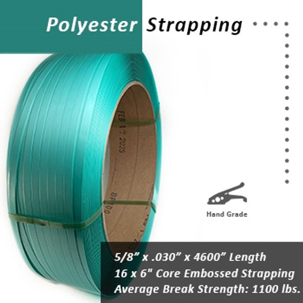 Signode 5/8" x .030" x 4600' Polyester Strap $.018 per foot 16 x 6" Core - 1929 Signode 5/8" x .030" x 4600' Polyester Strap $.018 per foot 16 x 6" Core - 1929