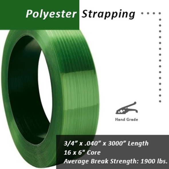 Signode 3/4" x .040" x 3000' Polyester Strapping $.030 per foot 16 x 6" Core AAR Approved - 1945