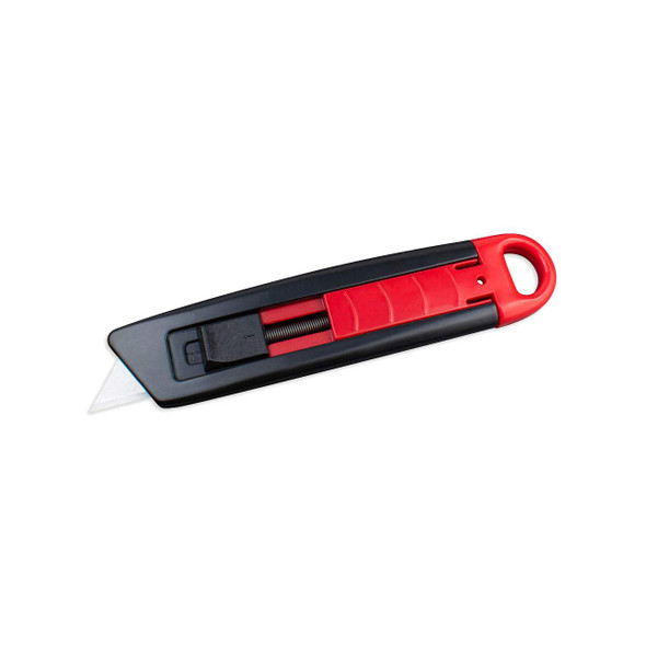 Encore EP-240 Heavy-Duty Self-Retracting Safety Knife with red and black handle and extended blade