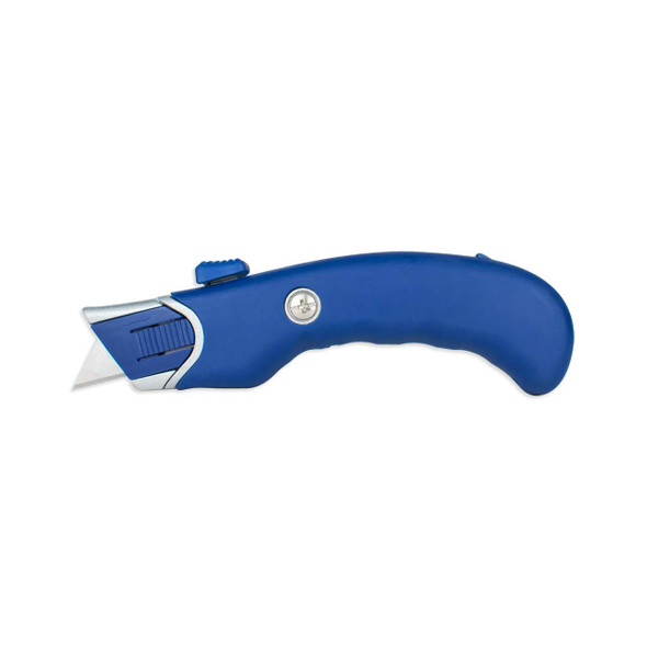 Encore EP-250 Top-Actuated Self-Retracting Safety Utility Knife with blue ergonomic handle and extended blade