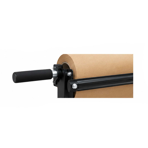 Close-up of EP-5920 Kraft Paper Dispenser roll holder, handle, and smooth blade assembly
