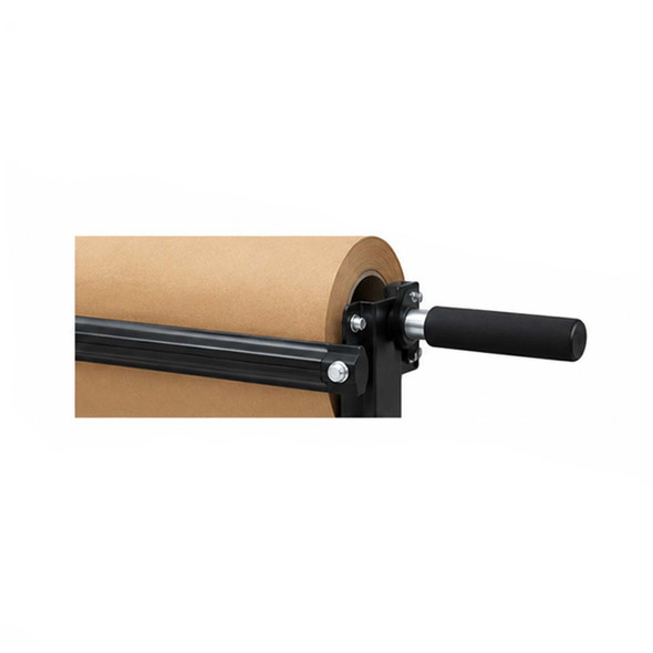 Close-up of EP-5920 Kraft Paper Dispenser handle and kraft paper roll mounting hardware