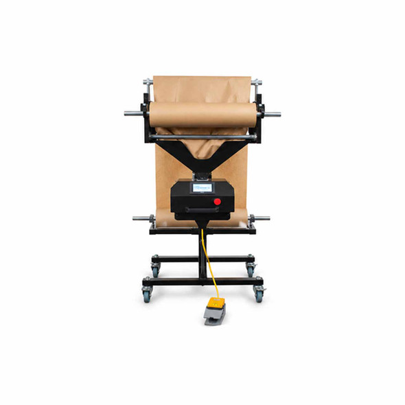 Encore EP-5985 Automatic Paper Void Fill Machine with dual kraft paper rolls and mobile floor stand