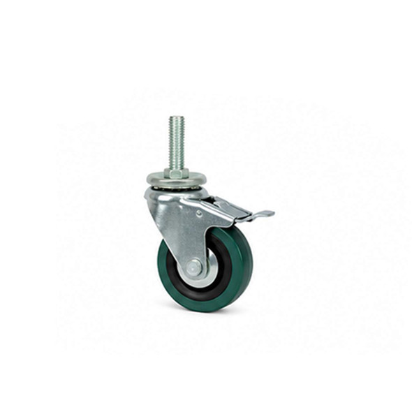 Single E-6420-04 locking swivel caster with green wheel and threaded stem