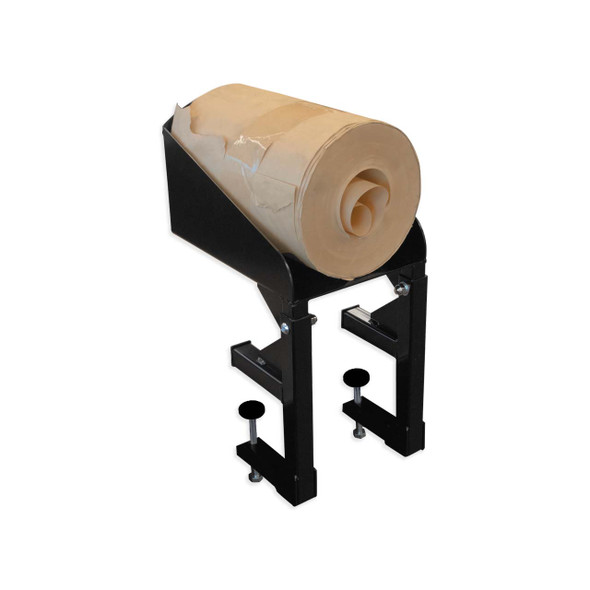 Angled view of Encore EP-5957-BM Bench Mount Kraft Paper Dispenser with paper roll installed