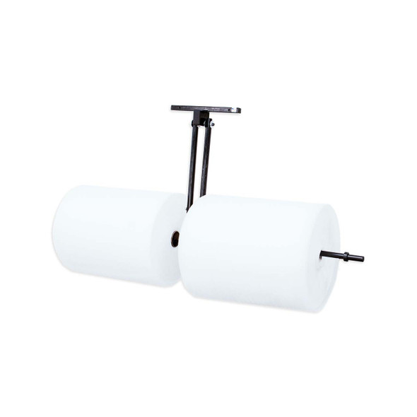 Opposite angle of Encore EP-6000D Wall-Mount Bubble Wrap & Foam Roll Dispenser holding two protective foam rolls