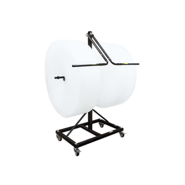 Angled view of Encore EP-6220D Floor Bubble and Foam Roll Dispenser loaded with dual bubble wrap rolls