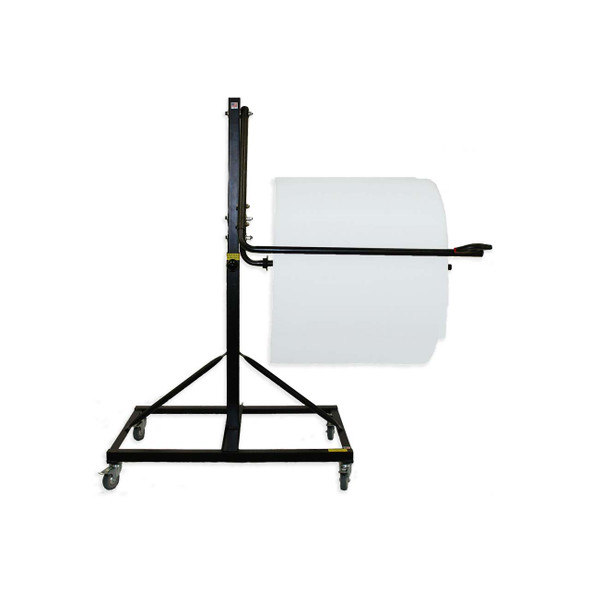 Side view of Encore EP-6250S Mobile Floor Bubble Wrap and Foam Roll Dispenser loaded with a protective packaging roll