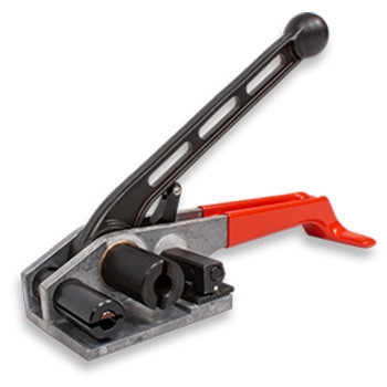 Front angle of EP-1190 roller bearing cord strapping tensioner and cutter for woven and composite cord strapping