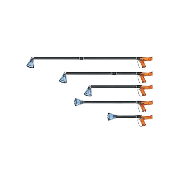 Ripack heat gun extension wand shown in multiple adjustable length configurations