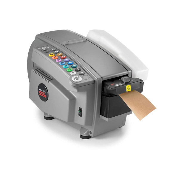 BP-555eS electronic water-activated tape dispenser dispensing kraft paper tape, front-left view