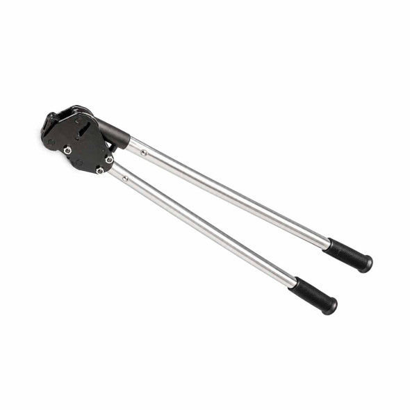 Teknika TS-318 manual steel banding sealer displayed diagonally with extended silver handles, black rubber grips, and metal sealing head