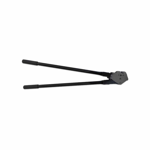 Encore EP-1880 heavy-duty single notch steel strapping sealer shown horizontally with long black handles, cushioned grips, and side action sealing head
