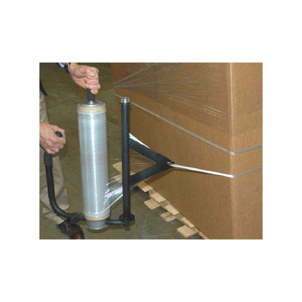 EP-890 Hand Stretch Film Roping Dispenser creating a stretch film rope to stabilize and reinforce a pallet load